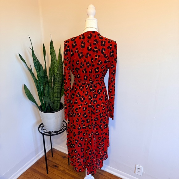 CAbi | Red Leopard Print Long Sleeve Wrap Dress - Picture 2 of 5